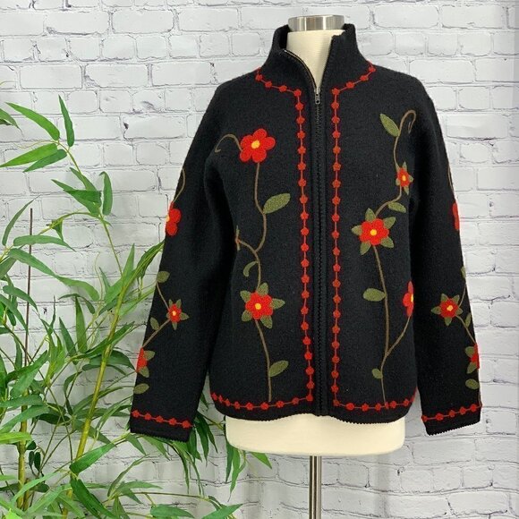 Pure & Simple Jackets & Blazers - Pure & Simple Black w/ Red Floral Pattern Jacket